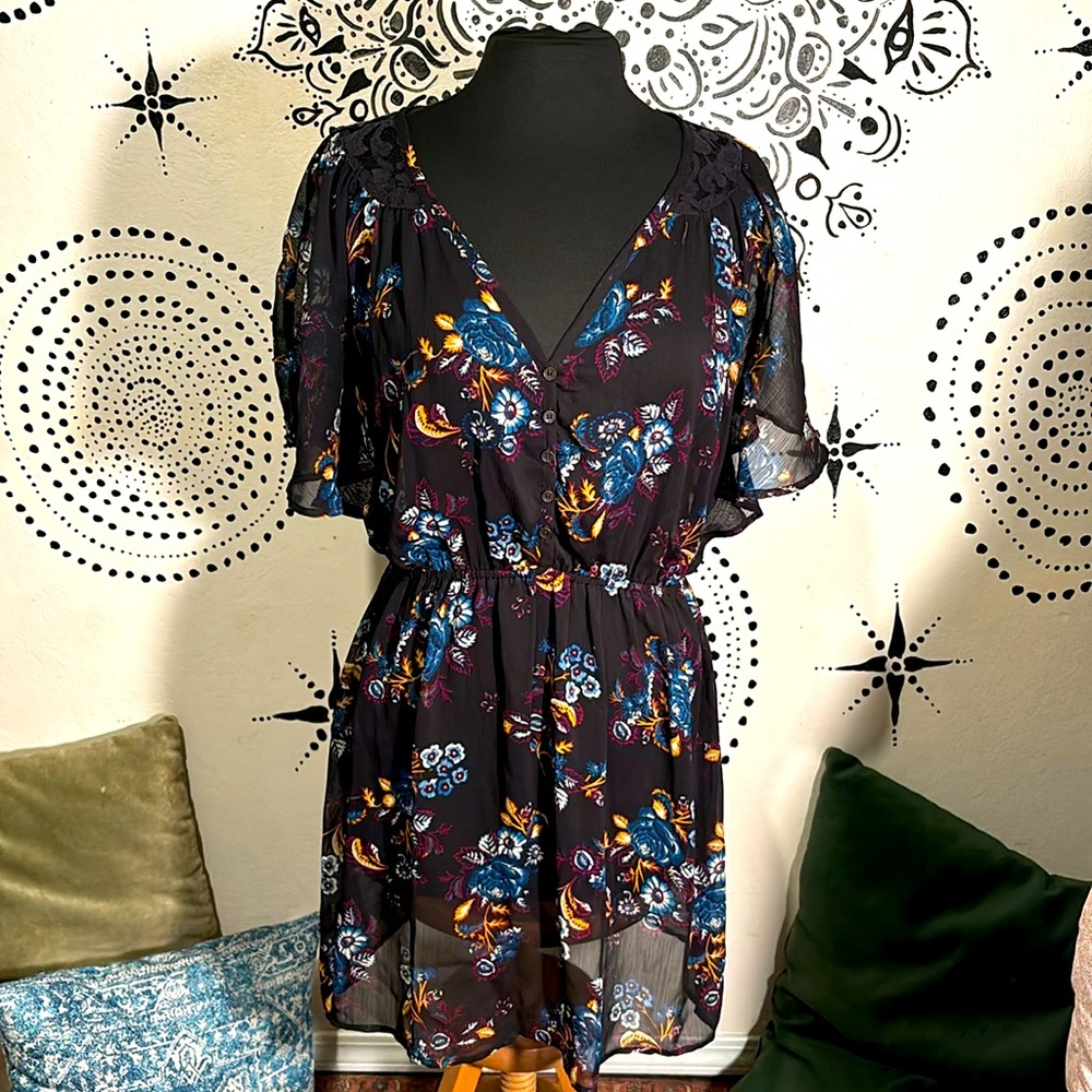 Sheer Black & Floral Mini Dress